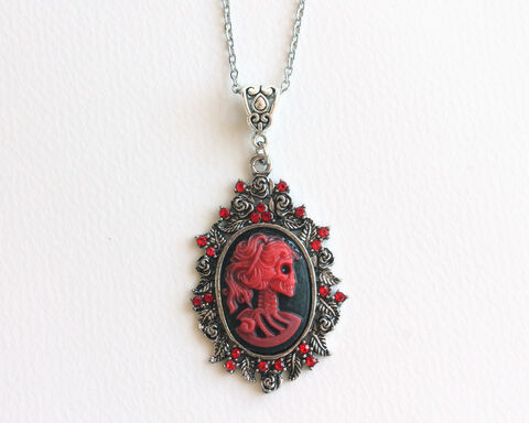Skeleton Cameo Necklace with Red Rhinestones - product images  of 