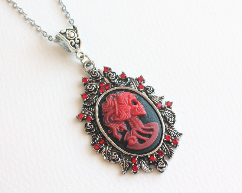 Skeleton Cameo Necklace with Red Rhinestones - product images  of 