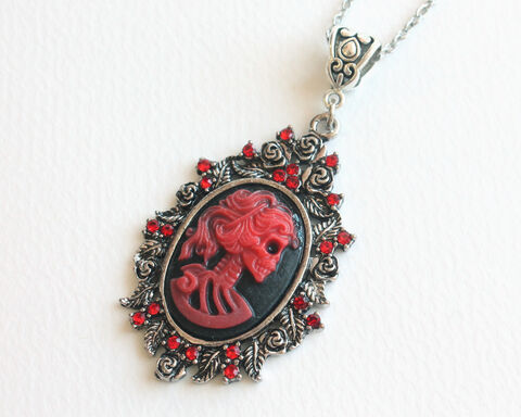 Skeleton Cameo Necklace with Red Rhinestones - product images  of 