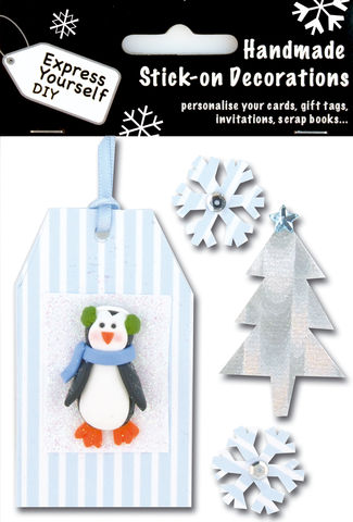 Penguin,On,Tag,With,Tree,&,Snowflakes,Craft, Christmas, Toppers, Stockngs, Tags, Tree, Snowflakes