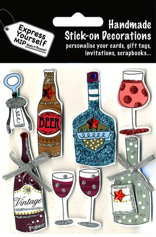 Bottles,&,Glasses,Craft, Bottles, Glasses, Beer, Wine, Champagne, Drink, Party, Topper