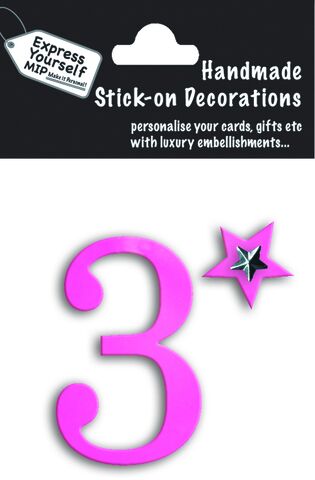 Handmade,stick,on,numbers,-,Mini,Pink,Foil,Number,3,stick-on numbers, craft, handmade, pink, foil, mini