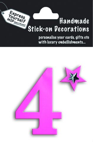 Handmade,stick,on,numbers,-,Mini,Pink,Foil,Number,4,stick-on numbers, craft, handmade, pink, foil, mini