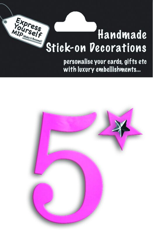 Handmade stick on numbers - Mini Pink Foil Number 5 - product images
