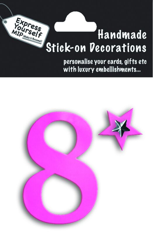 Handmade stick on numbers - Mini Pink Foil Number 8 - product images