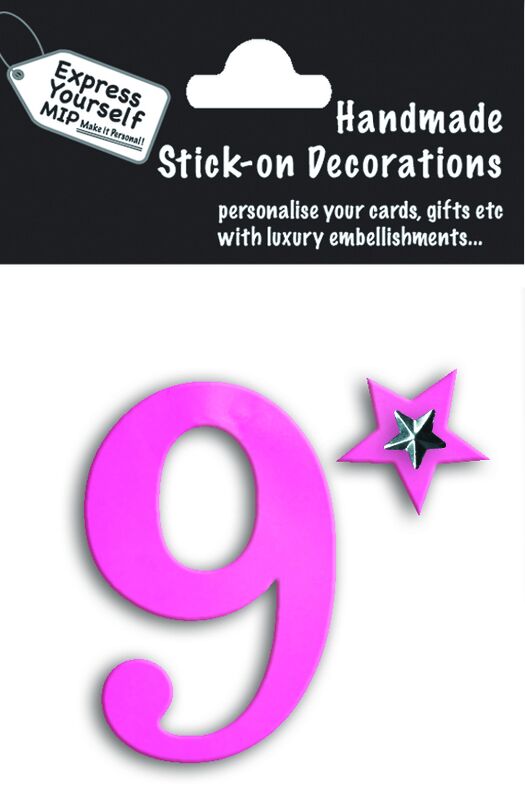 Handmade stick on numbers - Mini Pink Foil Number 9 - product images