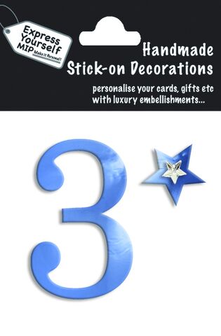 Handmade,stick,on,numbers,-,Mini,Blue,Foil,Number,3,stick-on numbers, craft, handmade, blue, foil, mini
