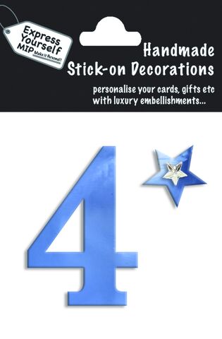 Handmade,stick,on,numbers,-,Mini,Blue,Foil,Number,4,stick-on numbers, craft, handmade, blue, foil, mini