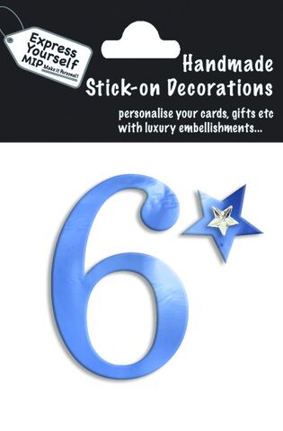 Handmade,stick,on,numbers,-,Mini,Blue,Foil,Number,6,stick-on numbers, craft, handmade, blue, foil, mini