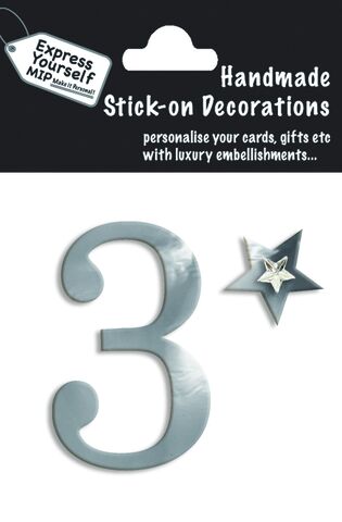 Handmade,stick,on,numbers,-,Mini,Silver,Foil,Number,3,stick-on numbers, craft, handmade, silver, foil, mini