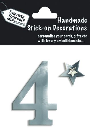 Handmade,stick,on,numbers,-,Mini,Silver,Foil,Number,4,stick-on numbers, craft, handmade, silver, foil, mini