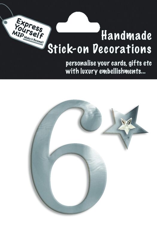 Handmade stick on numbers - Mini Silver Foil Number 6 - product images
