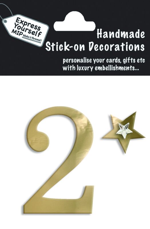 Handmade stick on numbers - Mini Gold Foil Number 2 - product images