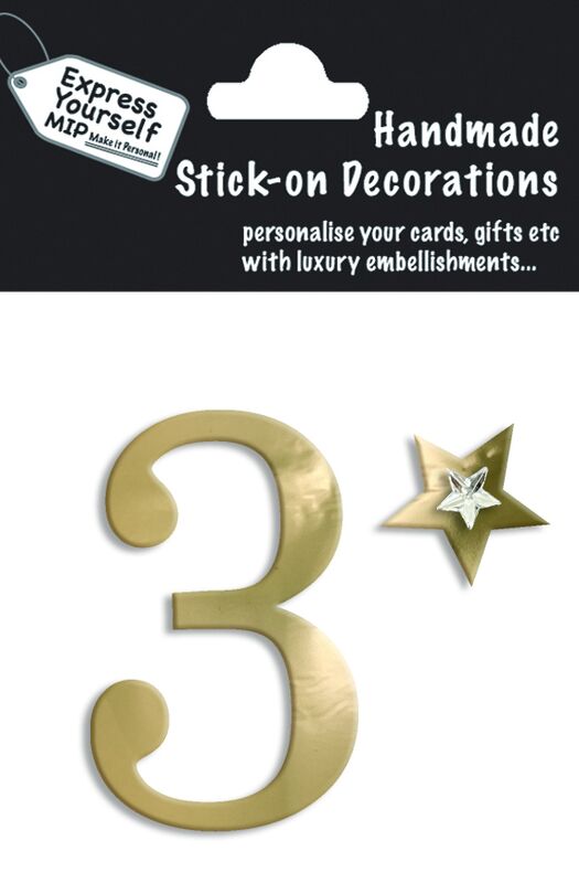 Handmade stick on numbers - Mini Gold Foil Number 3 - product images