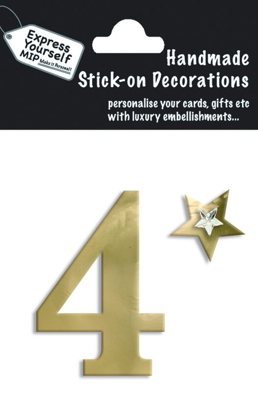 Handmade stick on numbers - Mini Gold Foil Number 4 - product images