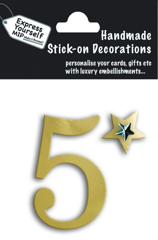 Handmade stick on numbers - Mini Gold Foil Number 5 - product images