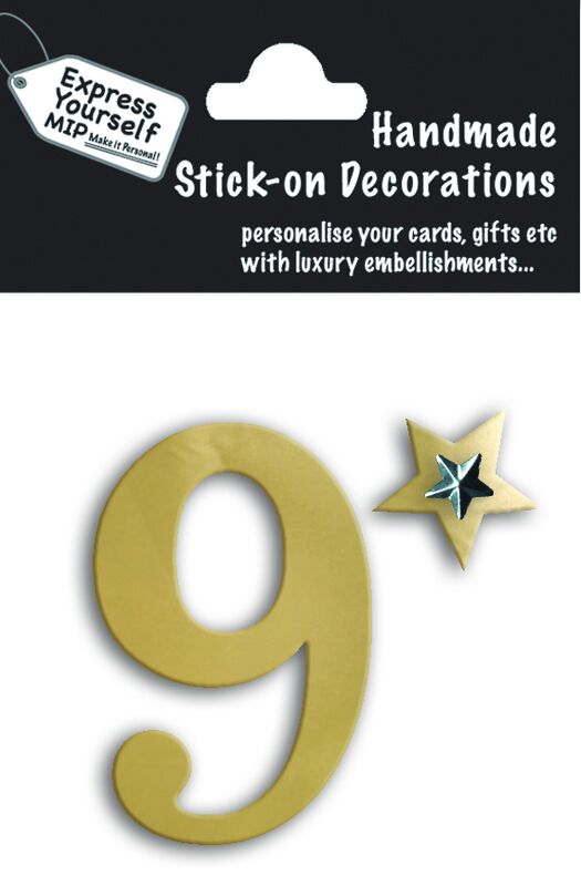 Handmade stick on numbers - Mini Gold Foil Number 9 - product images