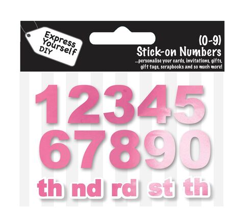 Stick,-,on,Numbers,0,9,(Pink,Foil),Craft, DIY, MIP, Make It Personal, Card Making, Personalised, Number Toppers, Pink, Stick On Decoration
