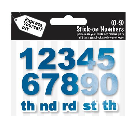 Stick,-,on,Numbers,0,9,(Blue,Foil),Craft, DIY, MIP, Make It Personal, Card Making, Personalised, Number Toppers, Blue, Stick On Decoration