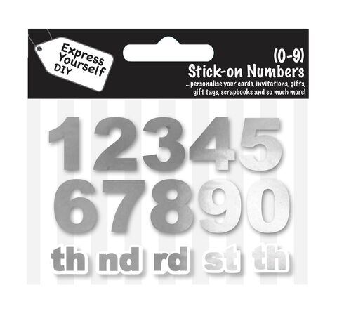 Stick,-,on,Numbers,0,9,(Silver,Foil),Craft, DIY, MIP, Make It Personal, Card Making, Personalised, Number Toppers, Silver, Stick On Decoration