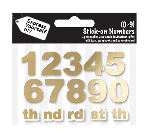 Stick,-,on,Numbers,0,9,(Gold,Foil),Craft, DIY, MIP, Make It Personal, Card Making, Personalised, Number Toppers, Gold, Stick On Decoration