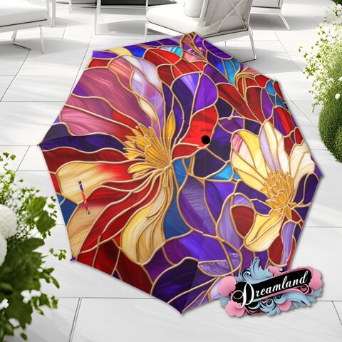 Purple,Red,Flower,Umbrella,Romantic,Magnolia,Floral,Art,Nouveau,Faux,Stained,Glass,Parasol,Semi-Automatic,Waterproof,Foldable,rain_umbrella,unique_umbrella,uv_umbrella,sun_umbrella,unique_gift,flower_umbrella,boho_umbrella,cute_umbrella,gift_for_her,stained_umbrella,red_umbrella,red_parasol,purple_umbrella