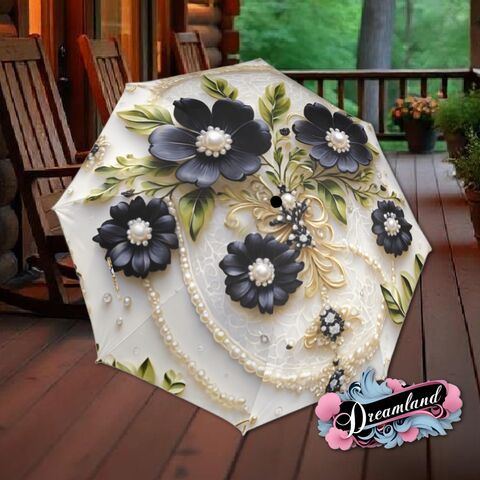 Black,Gold,Umbrella,Art,Nouveau,Printed,Pearls,Parasol,Semi-Automatic,Waterproof,Foldable,rain_umbrella,sun_umbrella,uv_umbrella,blue_umbrella,stained_umbrella,travel_umbrella,unique_umbrella,gift_for_her,cute_umbrella,flower_umbrella,sun_parasol,black_umbrella,sakura_umbrella