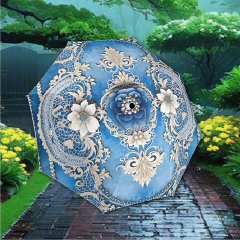 Blue,Boho,Umbrella,Victorian,Lace,Printed,Romantic,Parasol,Semi-Automatic,Sun,Rain,Waterproof,Foldable,uv_pocket_umbrella,sun_umbrella,uv_umbrella,rain_umbrella,waterproof_umbrella,blue_parasol,flower_umbrella,boho_umbrella,romantic_umbrella,gift_for_her,travel_umbrella,blue_flower_umbrella,victorian_umbrella