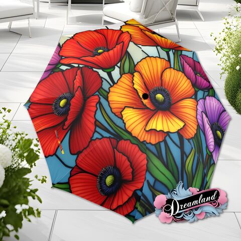 Field,Of,Flowers,Umbrella,Romantic,Poppy,Floral,Art,Nouveau,Faux,Stained,Glass,Parasol,Semi-Automatic,Waterproof,Foldable,rain_umbrella,unique_umbrella,uv_umbrella,sun_umbrella,unique_gift,flower_umbrella,cute_umbrella,gift_for_her,stained_umbrella,poppy_umbrella,red_umbrella,red_parasol,spring_umbrella