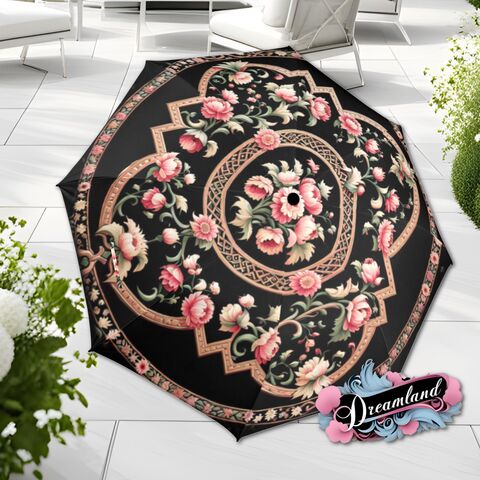 Boho,Black,Pink,Roses,Umbrella,Art,Nouveau,Printed,Victorian,Style,Parasol,Semi-Automatic,Waterproof,Foldable,rain_umbrella,sun_umbrella,uv_umbrella,travel_umbrella,unique_umbrella,gift_for_her,cute_umbrella,flower_umbrella,sun_parasol,valentines_gift,boho_umbrella,victorian_parasol,pink_umbrella