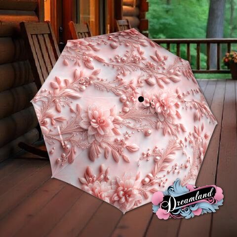 Umbrella,Pink,Romantic,Flower,Floral,Art,Nouveau,Style,Printed,Faux,Lace,Parasol,Semi-Automatic,Waterproof,Foldable,rain_umbrella,sun_umbrella,uv_umbrella,travel_umbrella,unique_umbrella,gift_for_her,cute_umbrella,flower_umbrella,sun_parasol,japanese_umbrella,valentines_gift,pink_umbrella,pink_parasol