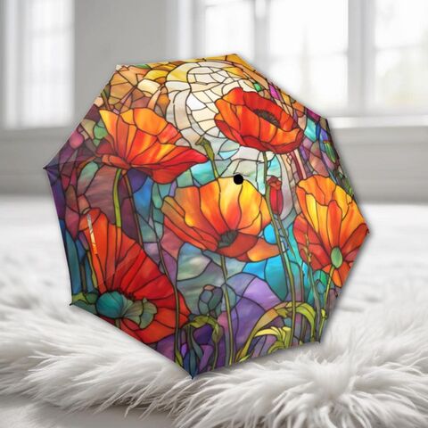 Umbrella,Stained,Glass,Art,Nouveau,Poppies,Red,Parasol,Semi-Automatic,Waterproof,Foldable,uv_umbrella,uv_sun_umbrella,rain_umbrella,waterproof_umbrella,art_nouveau_umbrella,floral_umbrella,flower_umbrella,stained_umbrella,red_umbrella,flower_parasol,gift_for_her,travel_umbrella,pocket_umbrella