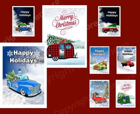 Retro,Christmas,DIY,Printable,Card,Set,Of,8,Vintage,Car,Trucks,Campers,Altered,Art,Digital,Instant,Download,printable_card,digital_download,holiday_card,diy_card,vintage_christmas,christmas_printable,christmas_download,christmas_card,music_christmas,retro_christmas,retro_christmas_card,car_card,truck_card