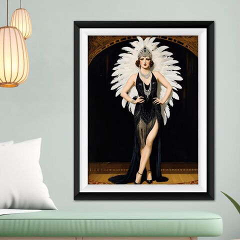 Speakeasy,Art,Deco,Showgirl,Woman,Bar,Decor,Gatsby,Girl,1920s,Flapper,Style,Painting,Poster,Print,Wall,Retro,Home