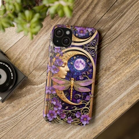 Purple,Moon,Phone,Case,Stained,Glass,Art,Nouveau,Dragonfly,Retro,Design,iPhone,12,13,15,Galaxy,S21,S22,S23,And,More,phone_case,iphone_case,moon_case,witchy_phone,witchy_iphone,stained_iphone,stained_phone,mosaic_phone,iphone_16,iphone_15,iphone_14,s24_case,s23__case