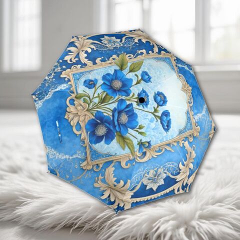 Blue,Romantic,Umbrella,Victorian,Inspired,Flower,Parasol,Semi-Automatic,Waterproof,Foldable,blue_umbrella,victorian_umbrella,lace_umbrella,blue_parasol,flower_umbreall,cream_umbrella,gift_for_her,unique_gift,unique_umbrella,mom_gift,wedding_umbrella,blue_cream_umbrella,cream_parasol