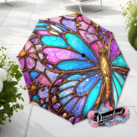 Butterfly,Umbrella,Romantic,Purple,Blue,Gold,Art,Nouveau,Faux,Stained,Glass,Parasol,Semi-Automatic,Waterproof,Foldable,rain_umbrella,unique_umbrella,uv_umbrella,sun_umbrella,unique_gift,flower_umbrella,cute_umbrella,gift_for_her,stained_umbrella,spring_umbrella,purple_umbrella,butterfly_umbrella,gold_umbrella