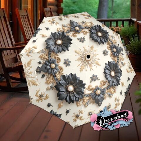 Black,Cream,Umbrella,Romantic,Floral,Art,Nouveau,Victorian,Gothic,Parasol,Semi-Automatic,Waterproof,Foldable,rain_umbrella,unique_umbrella,uv_umbrella,sun_umbrella,unique_gift,flower_umbrella,cute_umbrella,gift_for_her,stained_umbrella,gothic_umbrella,gothic_parasol,black_umbrella,white_umbrella