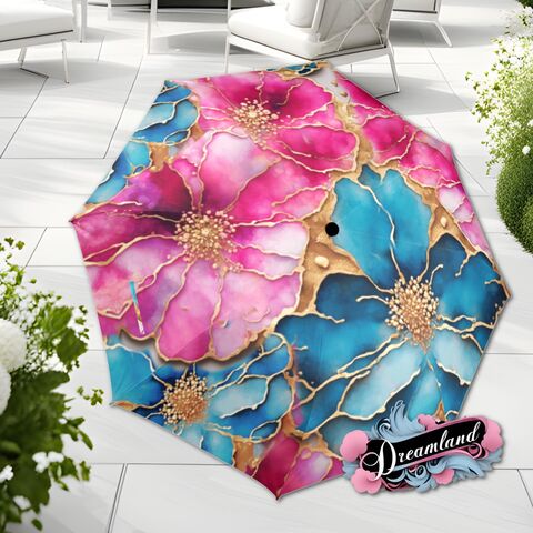 Pink,Flower,Umbrella,Romantic,Blue,Floral,Art,Nouveau,Faux,Stained,Glass,Parasol,Semi-Automatic,Waterproof,Foldable,rain_umbrella,unique_umbrella,uv_umbrella,sun_umbrella,unique_gift,flower_umbrella,boho_umbrella,cute_umbrella,gift_for_her,stained_umbrella,blue_umbrella,blue_parasol,pink_umbrella
