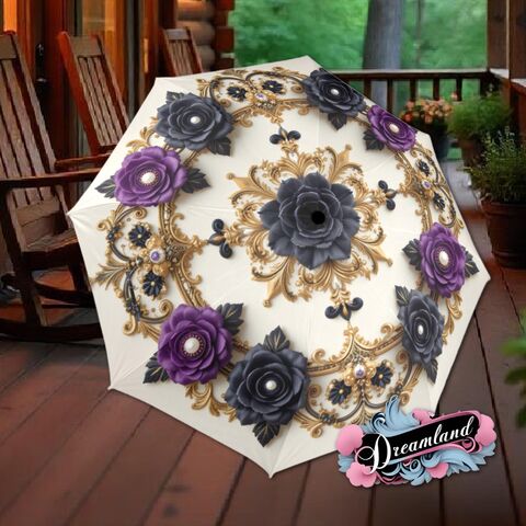 Gothic,Black,Purple,Flower,Umbrella,Romantic,Floral,Art,Nouveau,Victorian,Parasol,Semi-Automatic,Waterproof,Foldable,rain_umbrella,unique_umbrella,uv_umbrella,sun_umbrella,unique_gift,flower_umbrella,cute_umbrella,gift_for_her,stained_umbrella,gothic_umbrella,gothic_parasol,purple_umbrella