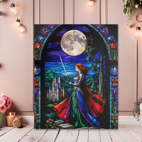 Stained,Glass,Lady,Medieval,Knight,Jigsaw,Puzzle,Dark,Castle,Moonlight,110,252,520,1014,Piece,wood_puzzle,wooden_puzzle,gift_for_her,dark_puzzle,painting_puzzle,medieval_puzzle,knight_puzzle,stained_puzzle,castle_puzzle,mom_gift,adult_puzzle,glass_puzzle,moon_puzzle