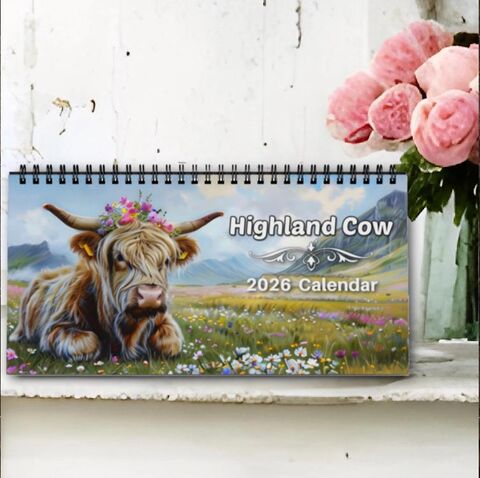 Highland,Cow,Desktop,2026,Calendar,Spiral,Desk,Office,Home,Decor,Calander,Planner,Scottish,desk_calendar,gift_office,christmas_gift,office_calendar,2026_calendar,retro_calendar,gift_for_her,office_decor,calendar_gift,cow_calendar,highland_cow,highland_calendar,cow_decor