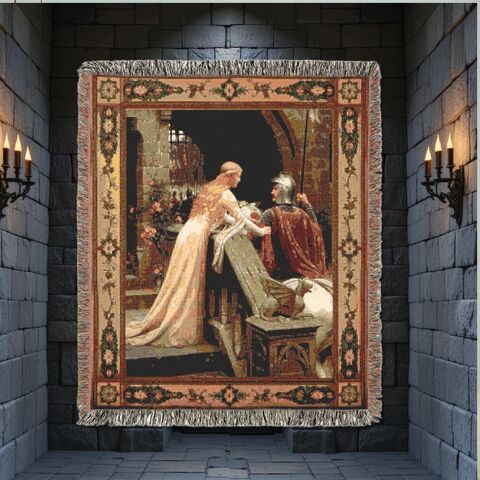 Medieval,Saying,Goodbye,Tapestry,Woven,Blanket,Reproduction,Leightons,God,Speed,Painting,Wall,Hanging,Dark,Academia,Throw