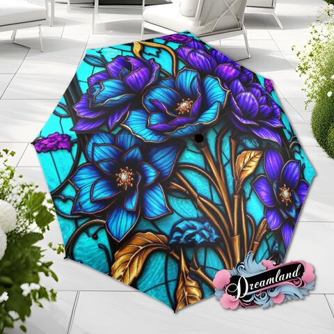 Gothic,Blue,Purple,Flower,Umbrella,Romantic,Floral,Art,Nouveau,Faux,Stained,Glass,Parasol,Semi-Automatic,Waterproof,Foldable,rain_umbrella,unique_umbrella,uv_umbrella,sun_umbrella,unique_gift,flower_umbrella,cute_umbrella,gift_for_her,stained_umbrella,gothic_umbrella,gothic_parasol,purple_umbrella,blue_umbrella