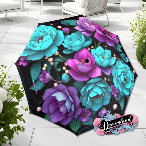 Gothic,Teal,Purple,Flower,Umbrella,Romantic,Floral,Art,Nouveau,Faux,Stained,Glass,Parasol,Semi-Automatic,Waterproof,Foldable,rain_umbrella,unique_umbrella,uv_umbrella,sun_umbrella,unique_gift,flower_umbrella,cute_umbrella,gift_for_her,stained_umbrella,gothic_umbrella,gothic_parasol,purple_umbrella,teal_umbrellla