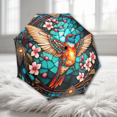 Hummingbird,Romantic,Umbrella,Victorian,Inspired,Faux,Stained,Glass,Flower,Parasol,Semi-Automatic,Waterproof,Foldable,pink_umbrella,rain_umbrella,unique_umbrella,uv_umbrella,sun_umbrella,victorian_umbrella,unique_gift,flower_umbrella,boho_umbrella,cute_umbrella,gift_for_her,stained_umbrella,blue_parasol