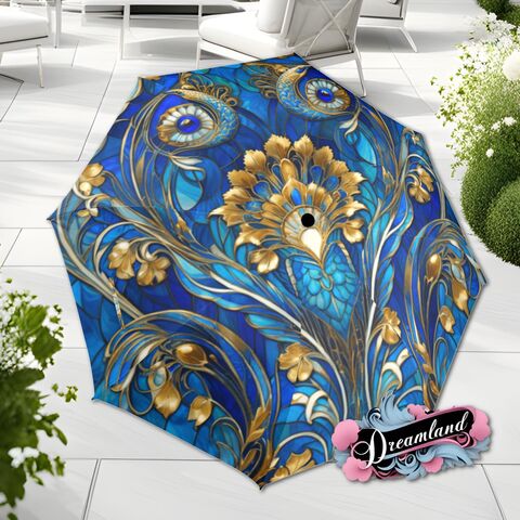 Blue,Art,Nouveau,Umbrella,Romantic,Floral,Flower,Faux,Stained,Glass,Parasol,Semi-Automatic,Waterproof,Foldable,rain_umbrella,unique_umbrella,uv_umbrella,sun_umbrella,unique_gift,flower_umbrella,boho_umbrella,cute_umbrella,gift_for_her,stained_umbrella,gothic_umbrella,blue_umbrella,blue_parasol