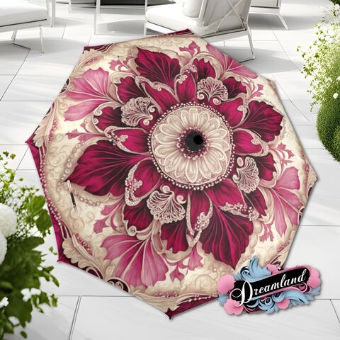 Red,Burgundy,Umbrella,Art,Nouveau,Printed,Flowers,Floral,Cream,Parasol,Semi-Automatic,Waterproof,Foldable,rain_umbrella,sun_umbrella,uv_umbrella,blue_umbrella,stained_umbrella,travel_umbrella,unique_umbrella,gift_for_her,cute_umbrella,flower_umbrella,sun_parasol,boho_umbrella,red_umbrella