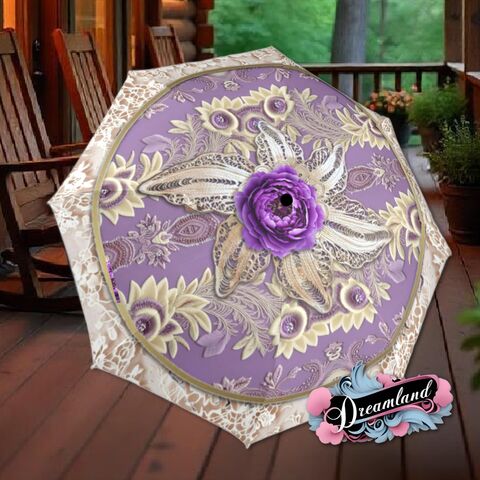 Cream,Lavender,Umbrella,Art,Nouveau,Printed,Flowers,Lace,Floral,Parasol,Semi-Automatic,Waterproof,Foldable,rain_umbrella,sun_umbrella,uv_umbrella,blue_umbrella,stained_umbrella,travel_umbrella,unique_umbrella,gift_for_her,cute_umbrella,flower_umbrella,sun_parasol,boho_umbrella,purple_umbrella