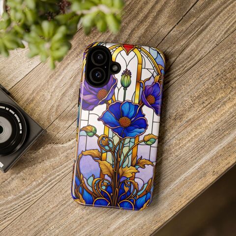 Floral,Blue,Phone,Tough,Case,Faux,Stained,Glass,Poppy,Flowers,Fits,iphone,16,15,14,13,Pixel,8,Galaxy,S24,S23,S,22,And,More,stained_glass_phone,stained_glass_iphone,mosaic_phone_case,iphone_16_case,iphone_15_case,iphone_13_case,s24_case,s23_case,gift_for_her,poopy_phone,flower_iphone,flower_case,stained_case
